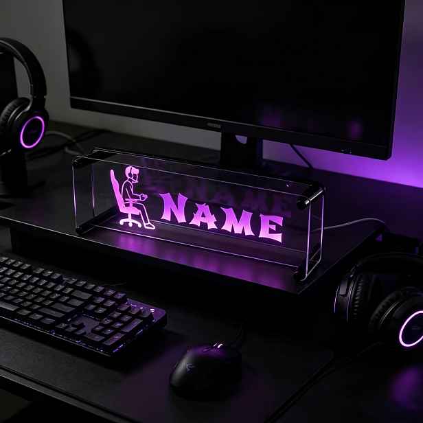 TEMU 1 RGB LED Ambientní Světlo s Vlastním Jménem Hráče - Personalizovaná Akrylová Stolní Lampa, Unikátní Dekorace Herní Místnosti pro Esporty,