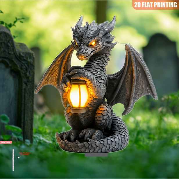 TEMU 2D Plochá, 2D Plochá Drakovitá Akrylová Zahradní Tyčová Cedule s Osvětlenou Lucernou - Bez Potřeby Zdroje Energie, 11,4"x7,1" Venkovní Dekorace,