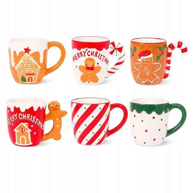 Vánoční hrnky Gingerbread Sada 6 ks Keramické 340 ml na kávu