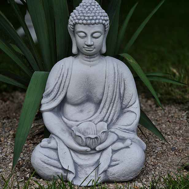 Velký Buddha s květinou Betonová Figura, malý květináč, zahradní dekorace 12 kg