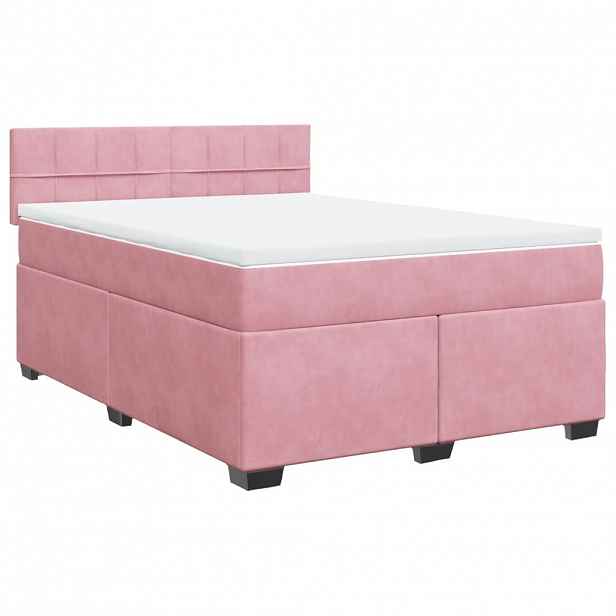 vidaXL Box spring postel s matrací tmavě růžová 140 x 200 cm samet