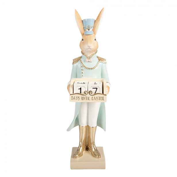 Dekorace králík v modrém obleku a kalendářem - 9*10*32 cm Clayre & Eef