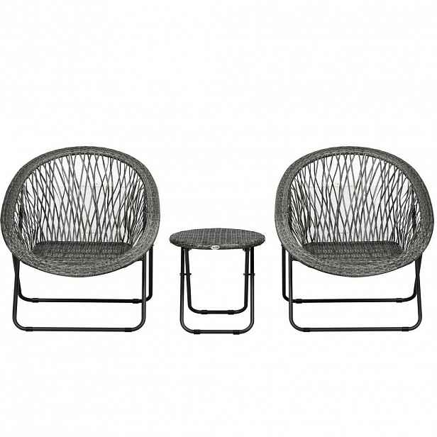 OKWISH BALKONOVÝ set 76/77/78 cm šedý z umělého ratanu a oceli se skládacím stolkem a 2 židlemi