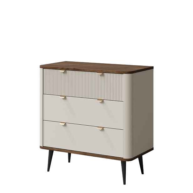 Zaoblená komoda se zásuvkami 90 cm Marly kašmír/ořech