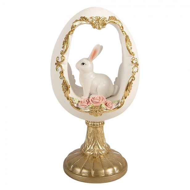 Bílo-zlaté vajíčko na podstavci s králíčkem - 12*11*22 cm Clayre & Eef