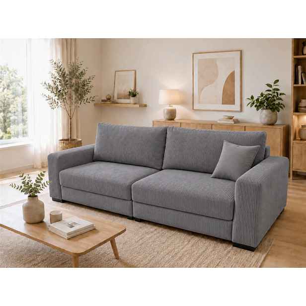 MID.YOU TŘÍMÍSTNÁ POHOVKA, dřevo, textil, kompozitní dřevo, šedá