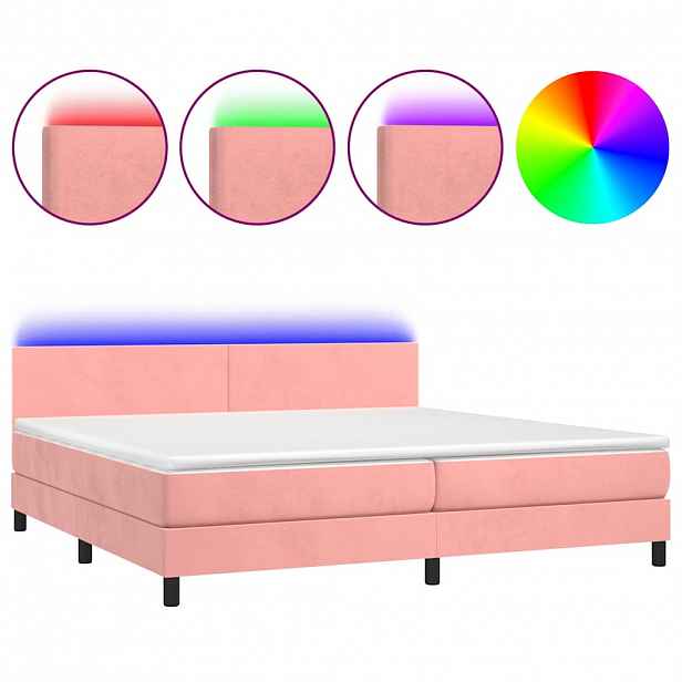 vidaXL Box spring postel s matrací a LED růžová 200x200 cm samet