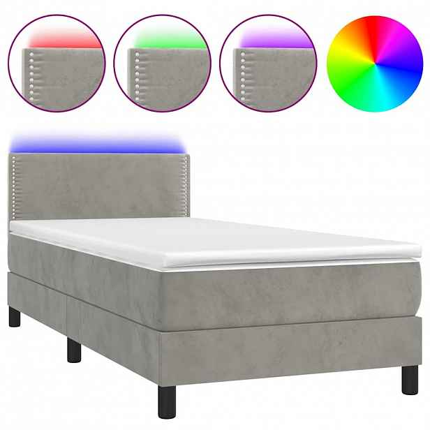 vidaXL Box spring postel s matrací a LED světle šedá 80 x 200 cm samet