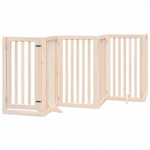 vidaXL Psí branka s dvířky, skládací, 6 panelů, 300 cm, topolové dřevo