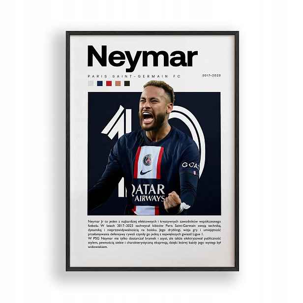 Plakát Neymar Psg Obraz Rámeček Dřevěný Černý 30x40 cm