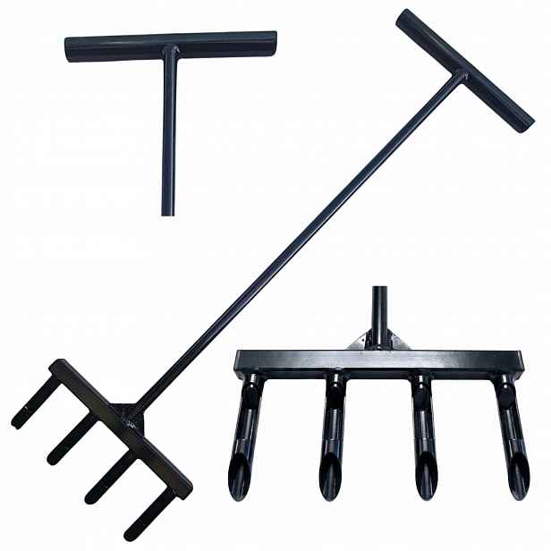 Ruční trubkový provzdušňovač 30 cm pro trávník, pevný, ocelový, zesílený, 4 hroty