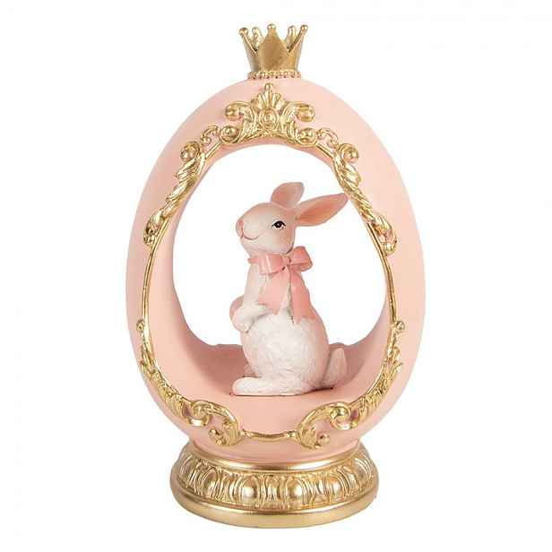 Růžovo-zlaté zdobené vajíčko s králíčkem a korunkou - 13*10*20 cm Clayre & Eef