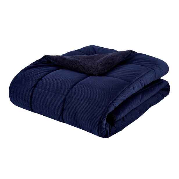 Tmavě modrý prošívaný přehoz z mikroplyše na dvoulůžko 200x220 cm Cosy Cord – Catherine Lansfield