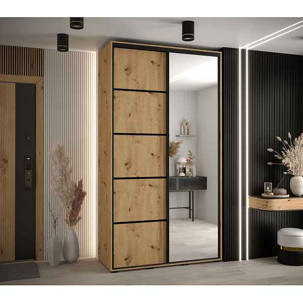 Šatní skříň YVONA 5 - 130/45 cm, dub artisan / černá