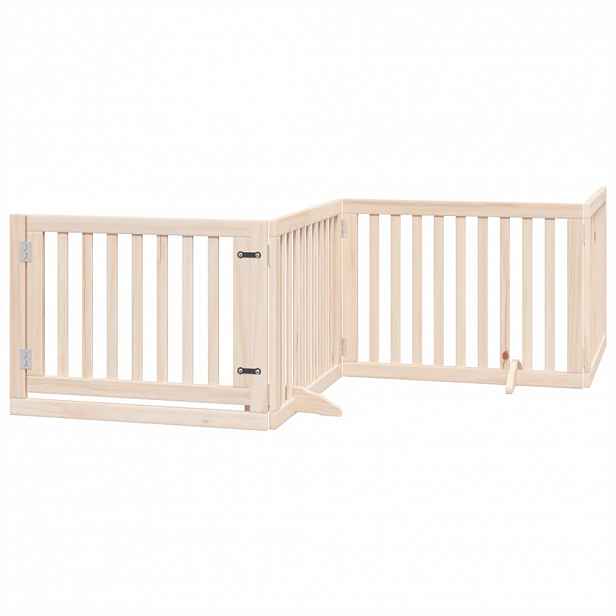 vidaXL Psí branka s dvířky, skládací, 4 panely, 320 cm, topolové dřevo