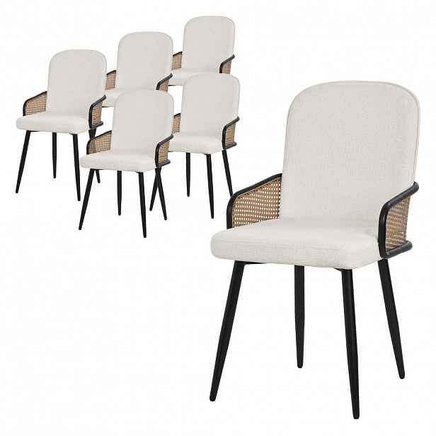 ML-DESIGN JÍDELNÍ ŽIDLE, sada 6 ks, béžová, s látkovým potahem v ratanovém vzhledu