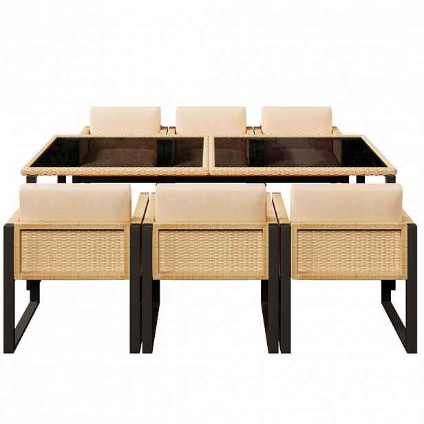 OKWISH ZAHRADNÍ jídelní set 170/80/75 cm černá a hnědá z ratanu a látky pro 6 osob s polstry