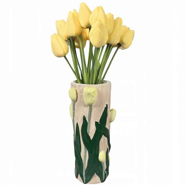 Váza Na Kytice Květin 28 cm Tulipány keramický válec jarní velký