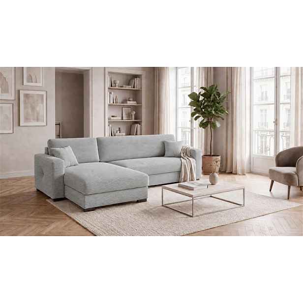MID.YOU ROHOVÁ SEDAČKA, dřevo, textil, kompozitní dřevo, světle šedá