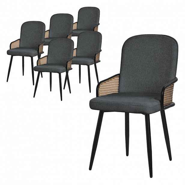 ML-DESIGN JÍDELNÍ ŽIDLE, sada 6 ks, antracitové s látkovým potahem v ratanovém vzhledu