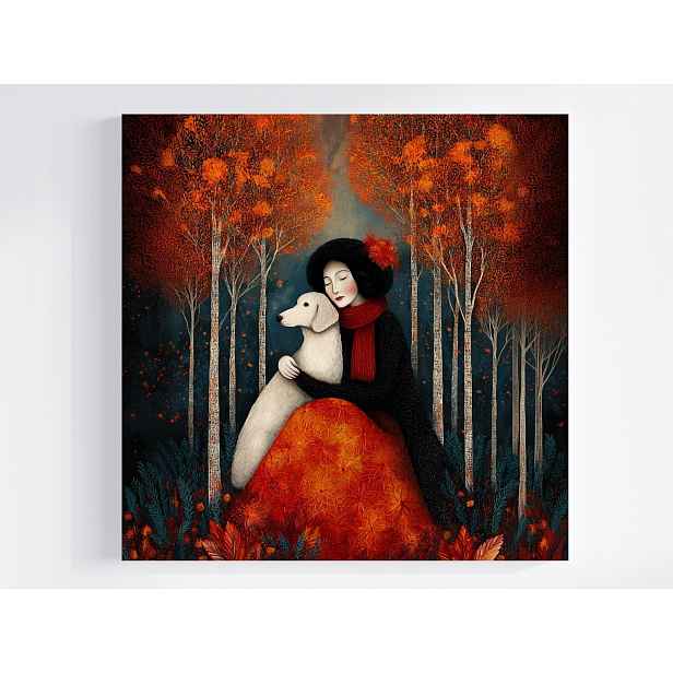 Obraz Na Plátně Canvas Grafika Portrét Žena Pes Procházka Podzim 50x50