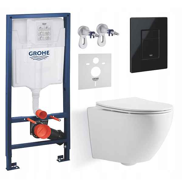 Podomítkový Wc set Grohe s mísou na desku a tlačítkem, černý lesk
