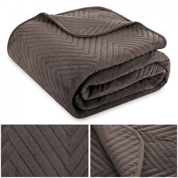 Přikrývka na postel pohovka 170x210 Velurová velvet prošívaná kapa Caden Hnědá