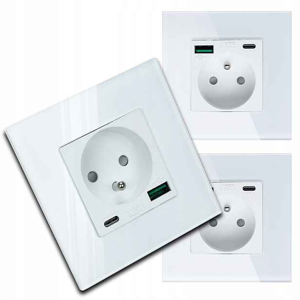 3x Moderní Bílá Elektrická Zásuvka Sklo S Vestavěnou Usb Nabíječkou