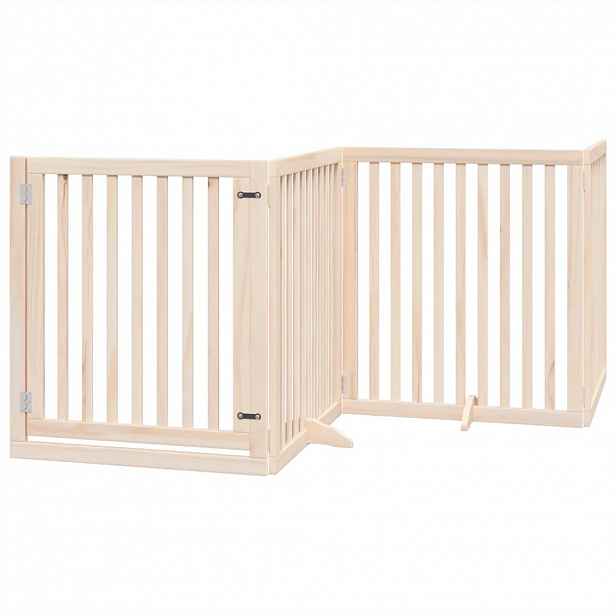 vidaXL Zábrana pro psy s dvířky skládací 4 panely 320cm topolové dřevo