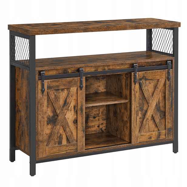 Kuchyňská komoda s posuvnými dveřmi, vintage, černá, hnědá, 33x100x80 cm