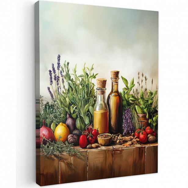 MuchoWow OBRAZ NA PLÁTNĚ Zátiší - Bylinky - Koření - Ovoce - Barevné 60x80 cm