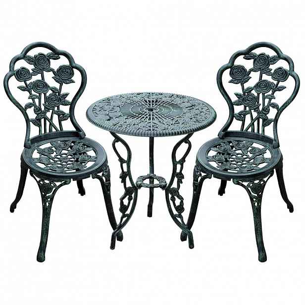 OKWISH BISTRO set 60/60/69 cm zelený ze železa pro 2 osoby v antickém vzhledu