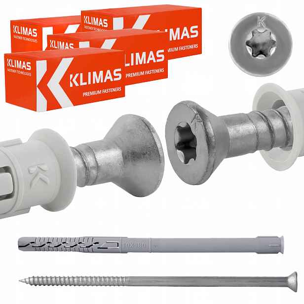 Rámové rozpěrné hmoždinky 10x180 mm 100 ks kuželová hlava Torx Klimas Kps-fast