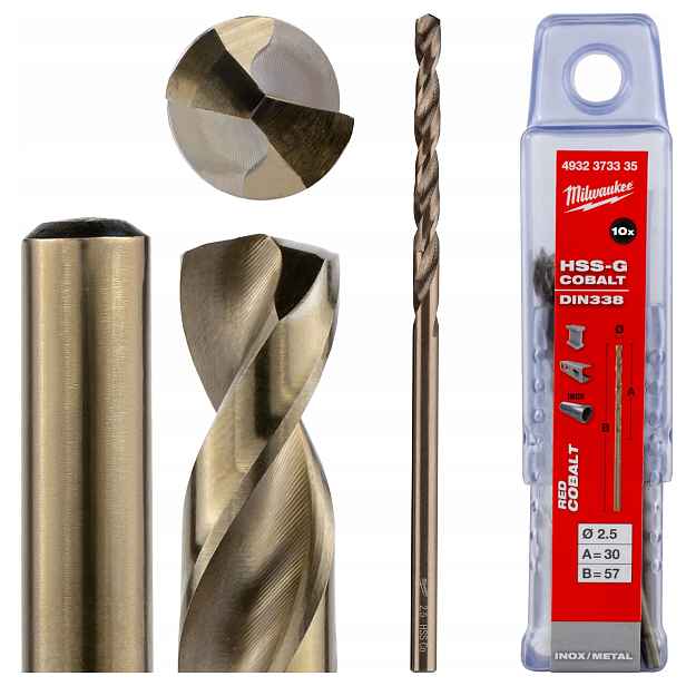 Vrtáky do kovu kobaltové 2,5 mm 10 Ks nerezové oceli Milwaukee Cobalt