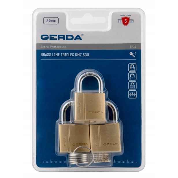 Sada 3-TRIPLES Mosazných Visacích Zámků Brass Line Kmz S30, Blis