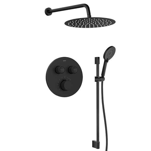 Sapho SMART SELECT podomítkový sprchový set s termostatickou baterií, 2 výstupy, posuvný držák sprchy, černá mat
