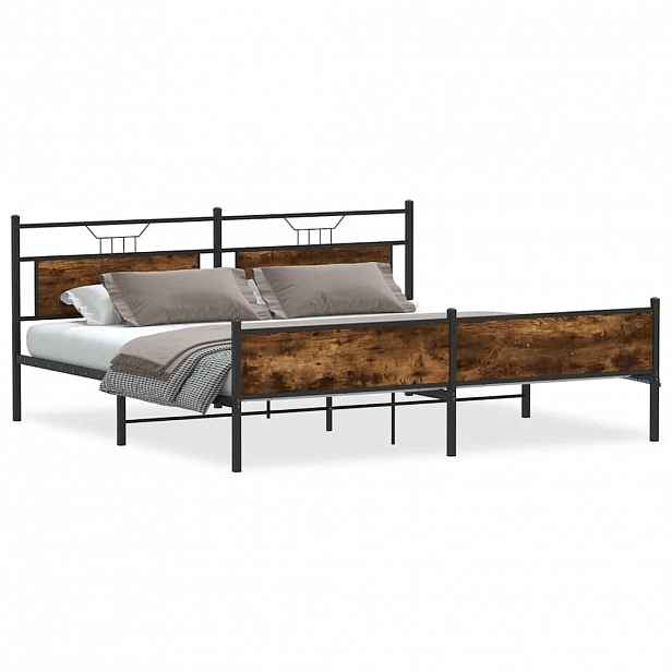 vidaXL Kovový rám postele bez matrace kouřový dub 193 x 203 cm