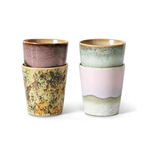 Sada 4ks kameninových hrnků na kávu 70s Serendipity – 7,5*7,5*8 cm/ 230ml HKLIVING