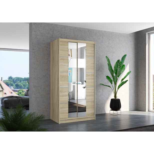 Šatní skříň se zrcadlem 100 cm CADORA - dub sonoma