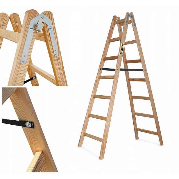 Žebřík dřevěný malířský Žebřík 2x7 stupňů Drabest 150 kg Hák