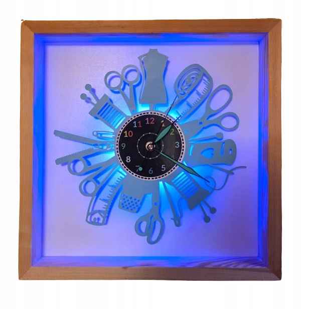 Nástěnné krejčovské hodiny Rámeček Barva Led Dřevěná 35x35 cm Vinyl Bez Kabelů