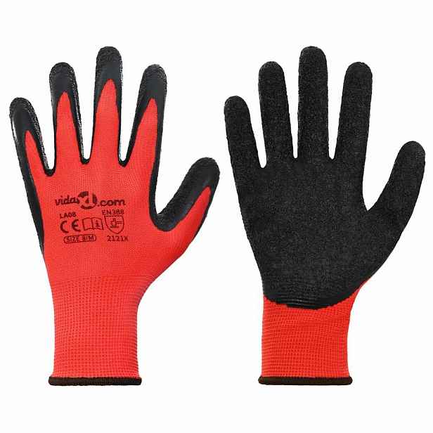 vidaXL Pracovní rukavice 12 ks Červená a černá 8 / m Potažení latexem