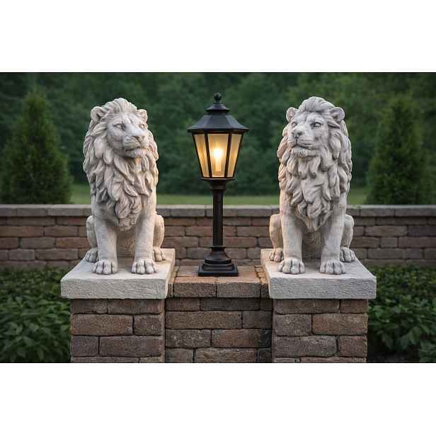Zahradní lvi Architektonický beton 2 ks 34 cm hmotnost 22 kg Patina, odolný