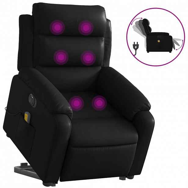 vidaXL Elektrické zvedací masážní polohovací křeslo černé umělá kůže