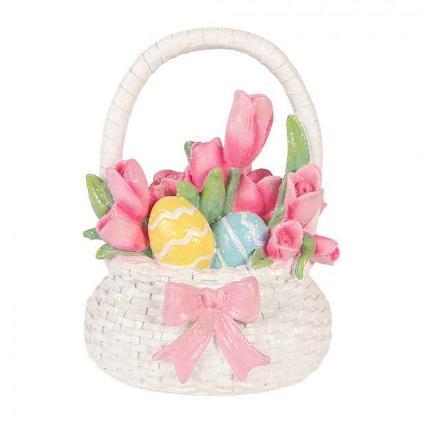 Dekorace košík s tulipány a vajíčky - 14*11*18 cm Clayre & Eef
