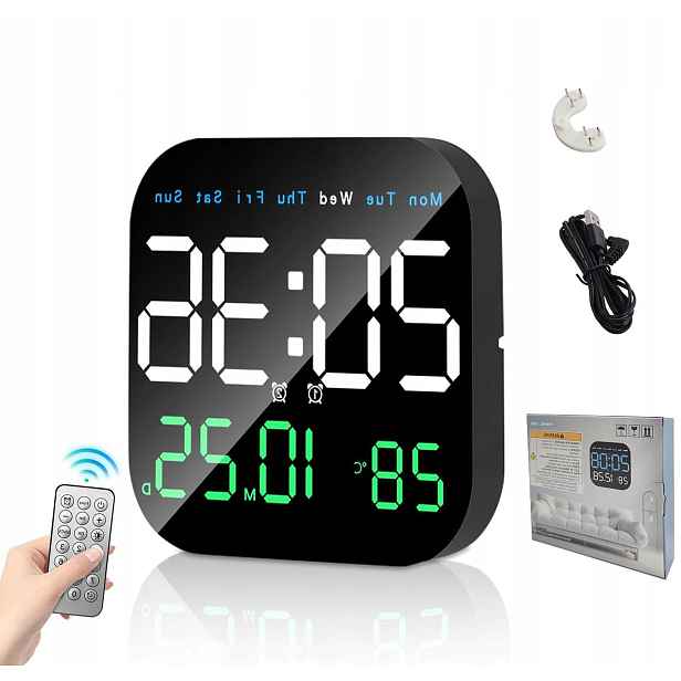 Čtvercový nástěnný digitální hodinový stroj s Led displejem teploty, 18.5 cm