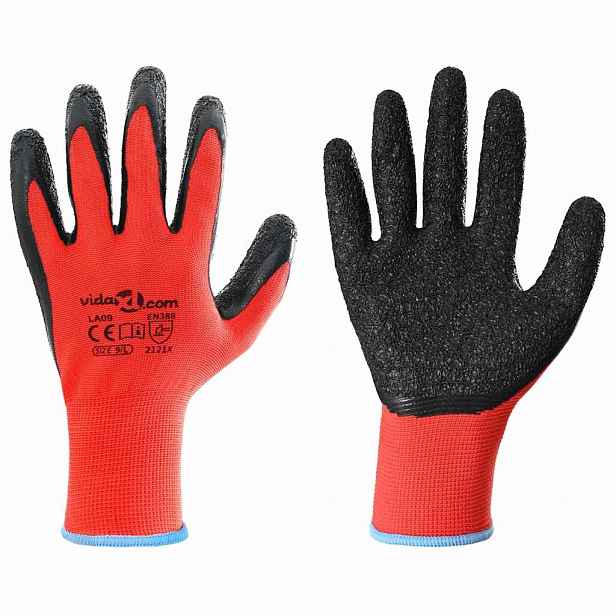 vidaXL Pracovní rukavice 12 ks Červená a černá 9 / l Potažení latexem