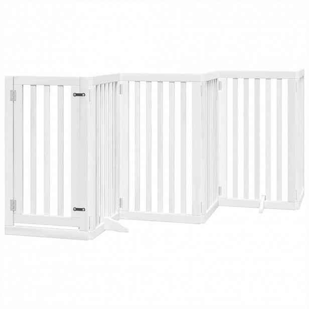 vidaXL Zábrana pro psy s dvířky skládací 6 panelů bílá 300 cm topol