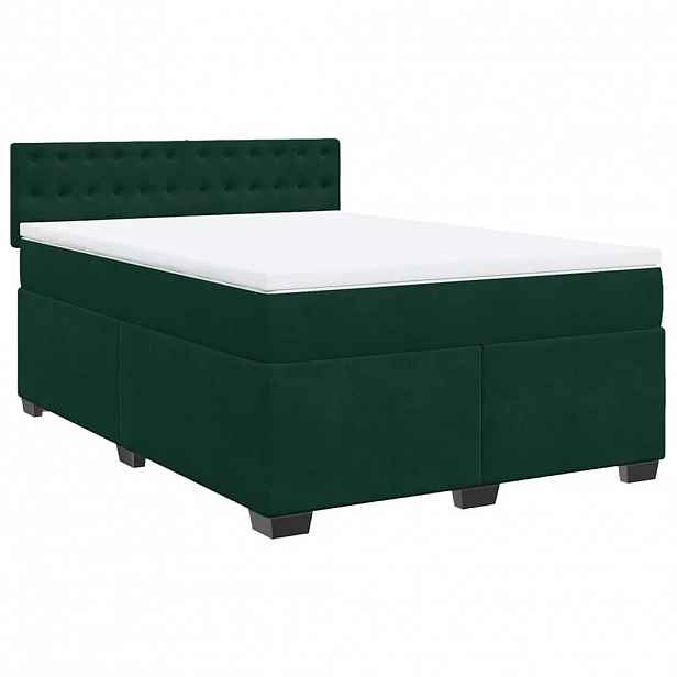 vidaXL Box spring postel s matrací tmavě zelená 140x200 cm samet