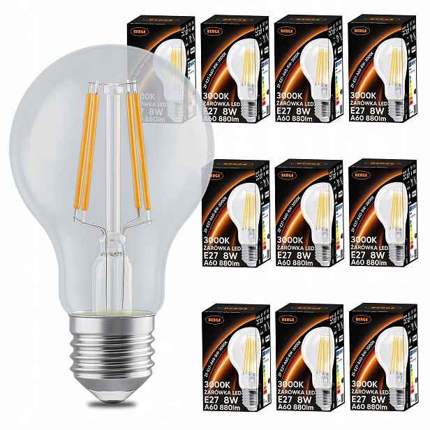 Led žárovka E27 A60 8W 75W 880lm 3000K Teplá žárovka Loftová sada 10x